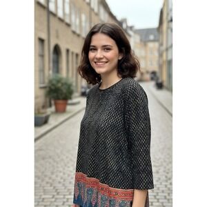 Lauren Ralph Lauren Top Womens 1X‎ Multicolor Cotton Ajrakh Print 3/4 Sleeve